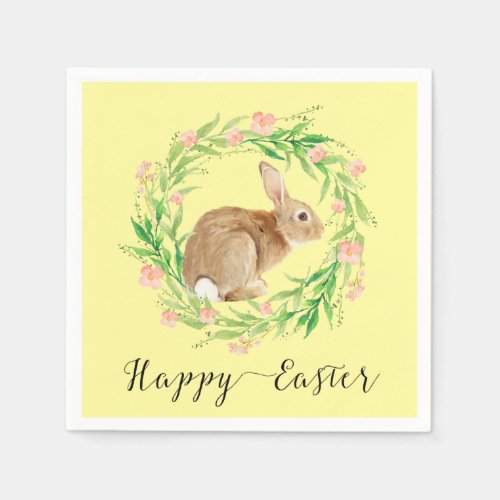 Cute Easter Bunny with Floral Wreath Paper Napkins