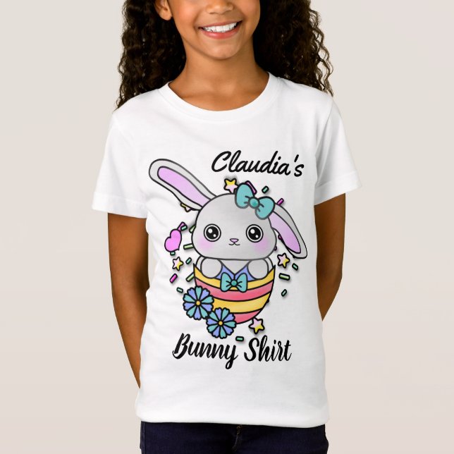 Cute Easter Bunny with Fluffy Ears in Egg T-Shirt (Front)