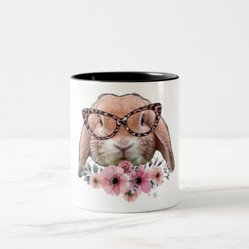 Cute Easter Bunny With Glasses Two_Tone Coffee Mug