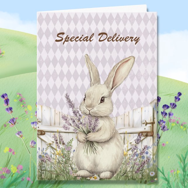 Cute Easter Bunny with Lavender Special Delivery Card (Creator Uploaded)