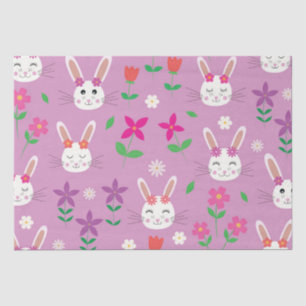 Cute Easter Bunny with pink orange purple flowers Tissue Paper