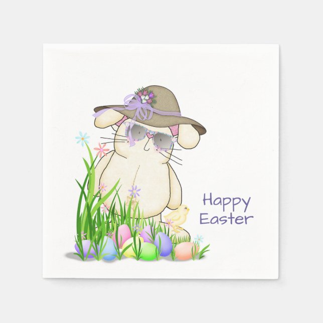 cute Easter bunny with sunglasses Paper Napkins (Front)