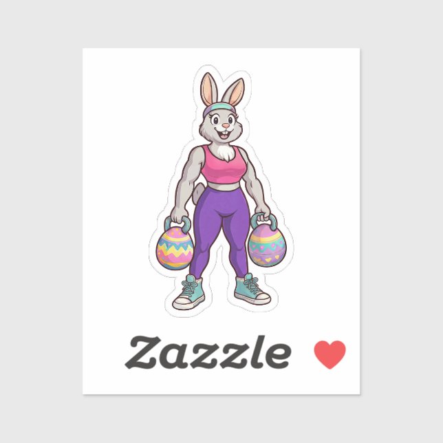 Cute Easter Bunny Workout Cartoon – Fitness Rabbit Sticker (Sheet)