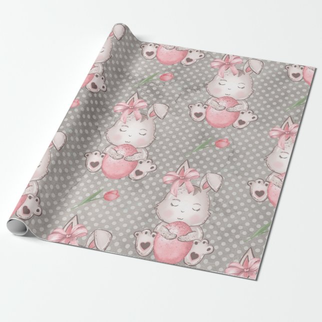 Cute Easter Bunny Wrapping Paper (Unrolled)