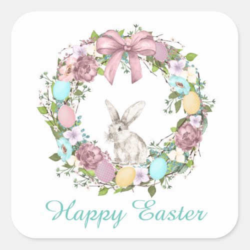 Cute Easter bunny wreath add message sticker