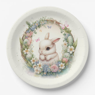 cute Easter bunny wreath Holiday party Paper Plates
