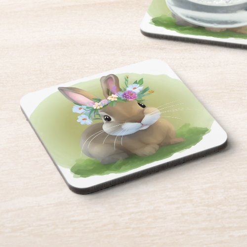 Cute Easter Bunnyfor a positive mood  Beverage Coaster