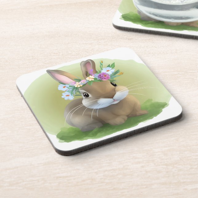 Cute Easter Bunnyfor a positive mood  Beverage Coaster (Left Side)
