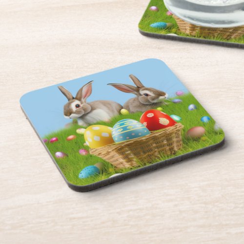 Cute Easter Bunnyfor a positive mood   Beverage Coaster