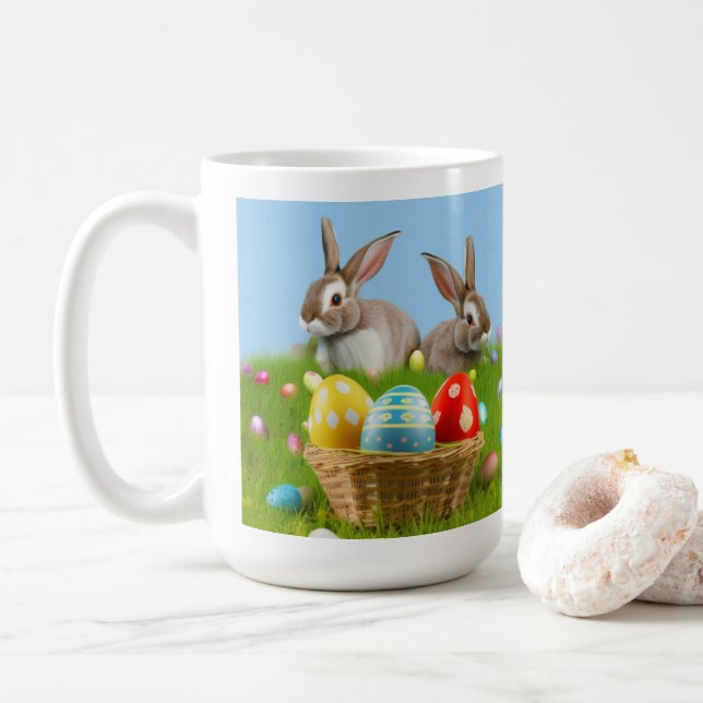 Cute Easter Bunnyfor a positive mood  Coffee Mug (With Donut)