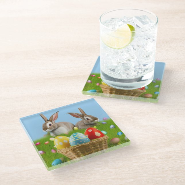 Cute Easter Bunnyfor a positive mood  Glass Coaster (Angled)