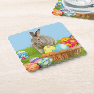 Cute Easter Bunnyfor a positive mood Paper Coaste Paper Coaster