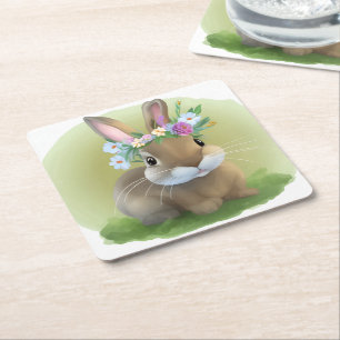 Cute Easter Bunnyfor a positive mood Square Paper Coaster