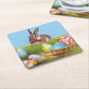 Cute Easter Bunnyfor a positive mood Square Paper Coaster