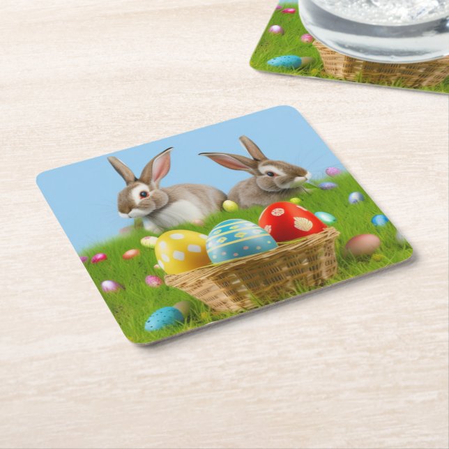 Cute Easter Bunnyfor a positive mood   Square Paper Coaster (Angled)