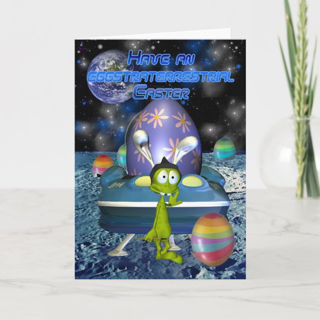 Cute Easter Card with Alien Easter Bunny (Front)