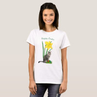 Cute Easter Cat and Daffodils White T-Shirt