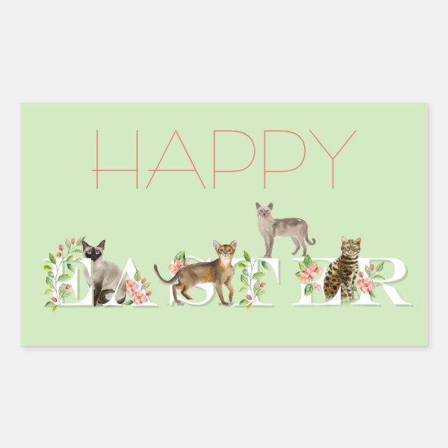 Cute Easter Cat Banner Happy Easter Sticker (Front)