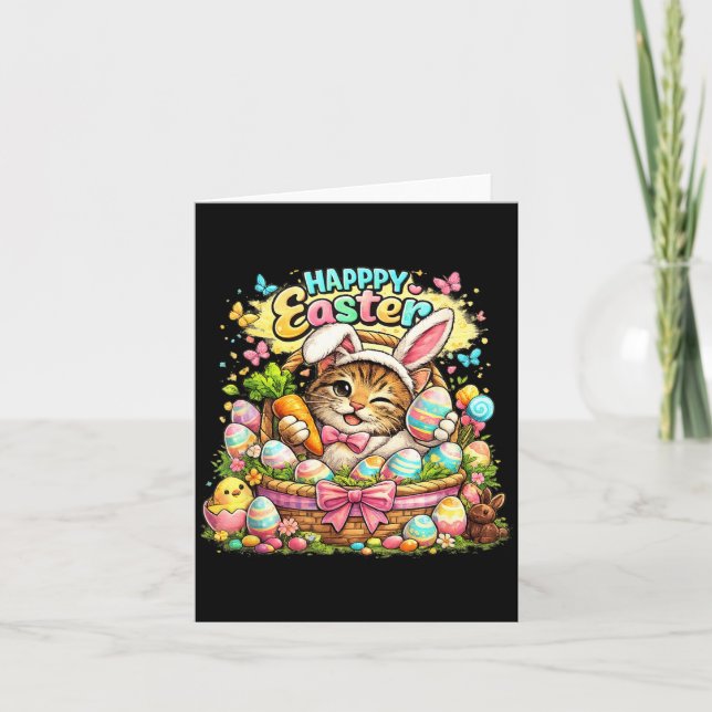 Cute Easter Cat Bunny Funny Kitten Spring Gift Card (Front)