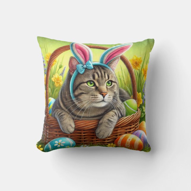 Cute Easter Cat Throw Pillow (Front)