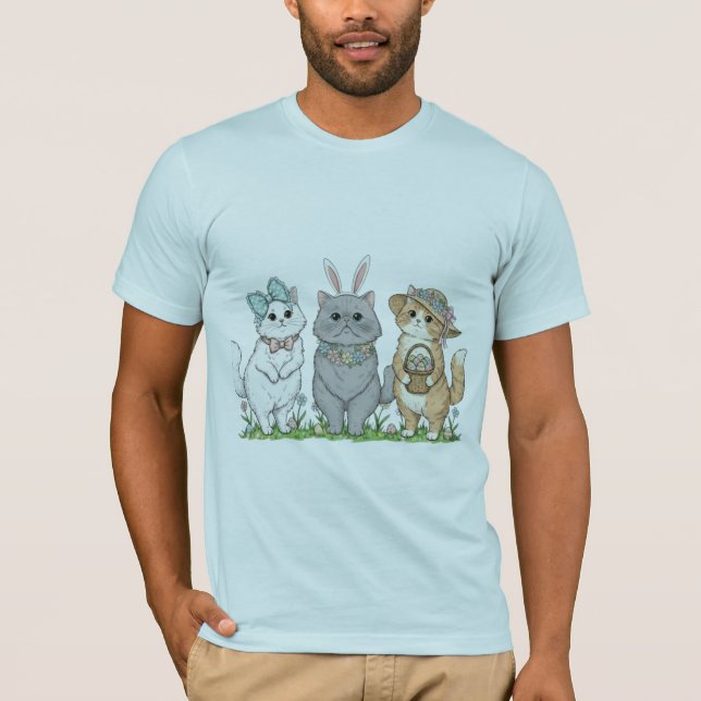 Cute Easter Cats with Bunny Ears, Flowers & Egg Ba T-Shirt (Front)