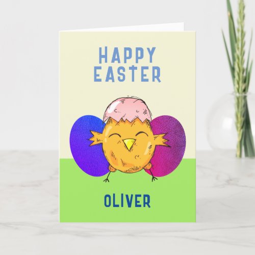 Cute Easter Chick and Eggs Happy Easter Holiday Card