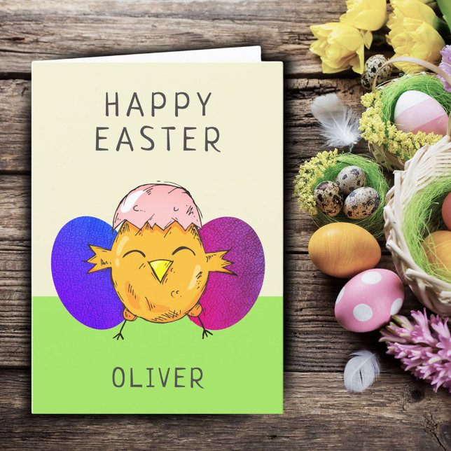 Cute Easter Chick and Eggs Happy Easter Holiday Card (Creator Uploaded)