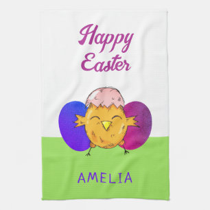 Cute Easter Chick and Eggs Happy Easter Kitchen Towel
