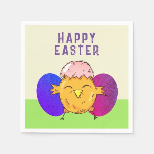 Cute Easter Chick and Eggs Happy Easter Napkins