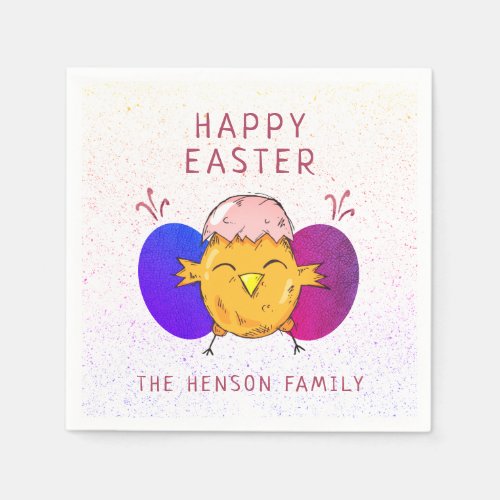 Cute Easter Chick and Eggs Happy Easter Party Napkins