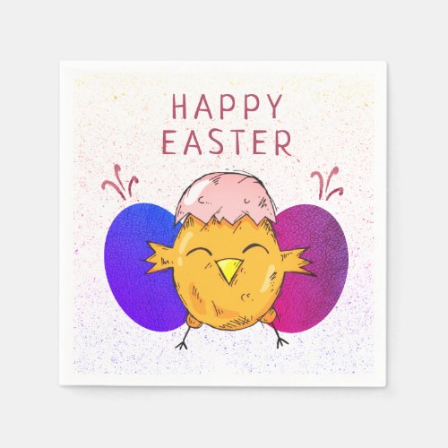 Cute Easter Chick and Eggs Happy Easter Party Napkins
