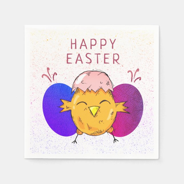 Cute Easter Chick and Eggs Happy Easter Party Napkins (Front)