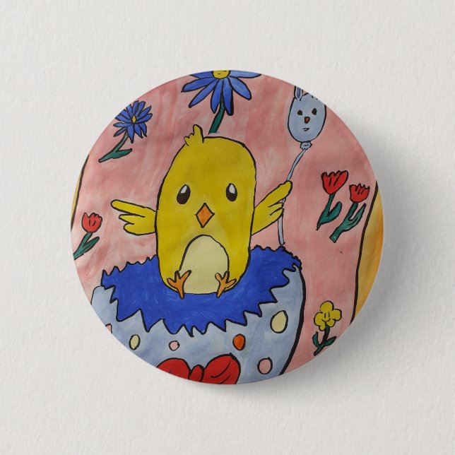 Cute Easter Chick Badge Button (Front)