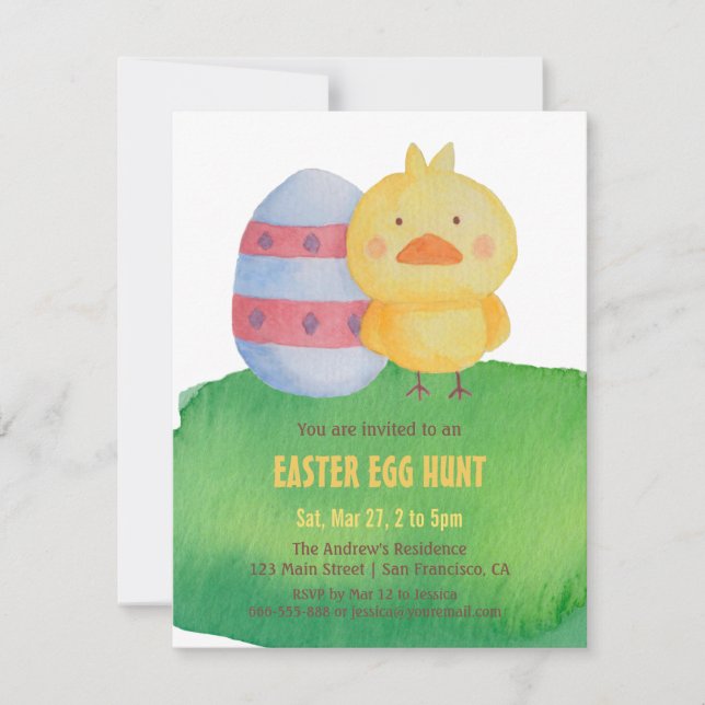 Cute Easter Chick Egg Hunt Party Invitations (Front)