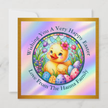 Cute Easter Chick, Flowers, and Colorful Eggs