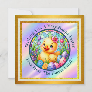 Cute Easter Chick, Flowers, and Colorful Eggs Invitation