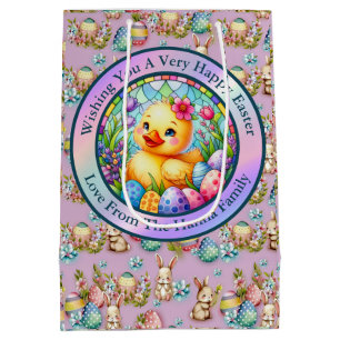 Cute Easter Chick, Flowers, and Colorful Eggs Medium Gift Bag