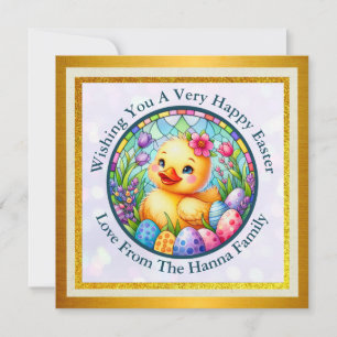 Cute Easter Chick, Flowers, and Colorful Eggs Save The Date