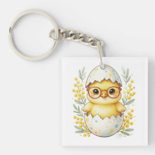 Cute Easter Chick Glasses Mimosa Bloom Keychain