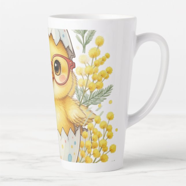 Cute Easter Chick Glasses Mimosa Bloom Latte Mug (Right)