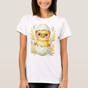 Cute Easter Chick Glasses Mimosa Bloom T-Shirt