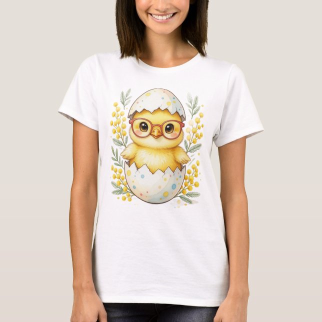 Cute Easter Chick Glasses Mimosa Bloom T-Shirt (Front)