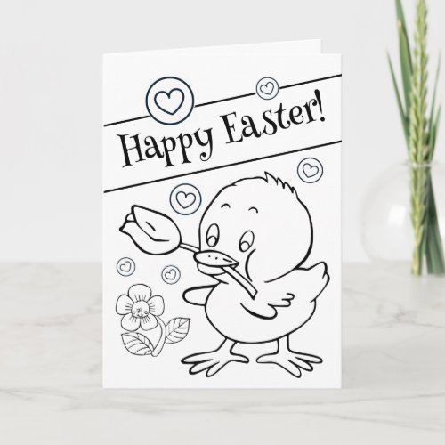 Cute Easter Chick Kids Coloring Happy Easter Holiday Card