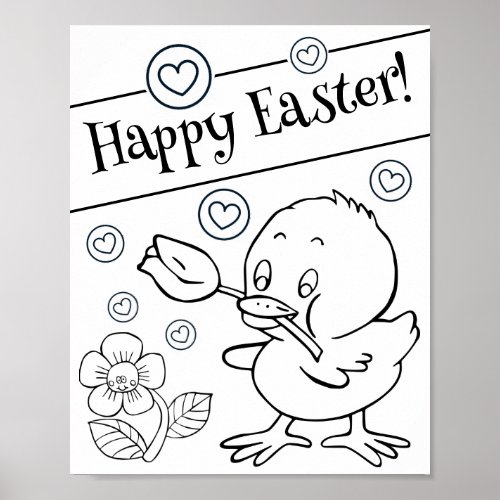 Cute Easter Chick Kids Happy Easter Coloring Poster