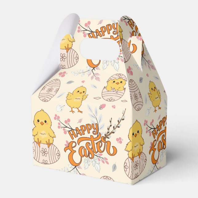 Cute Easter Chick Pattern Favor Boxes (Front Side)