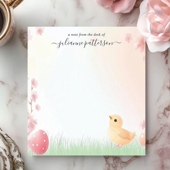 Cute Easter Chick Spring Blossom Personalized Name Notepad (Creator Uploaded)