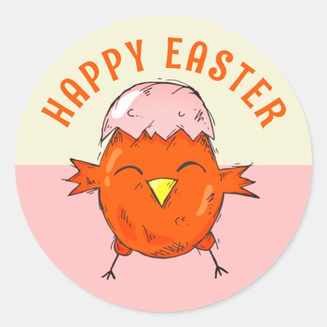 Cute Easter Chick with Eggshell Drawing  Classic Round Sticker (Front)