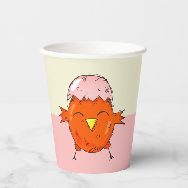 Cute Easter Chick with Eggshell Drawing Party Paper Cups (Front)