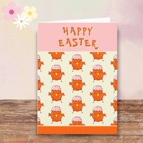 Cute Easter Chick with Eggshell Happy Easter Holiday Card