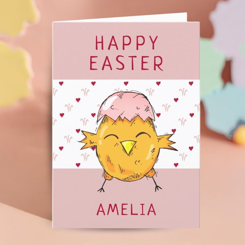 Cute Easter Chick with Eggshell Heart Happy Easter Holiday Card